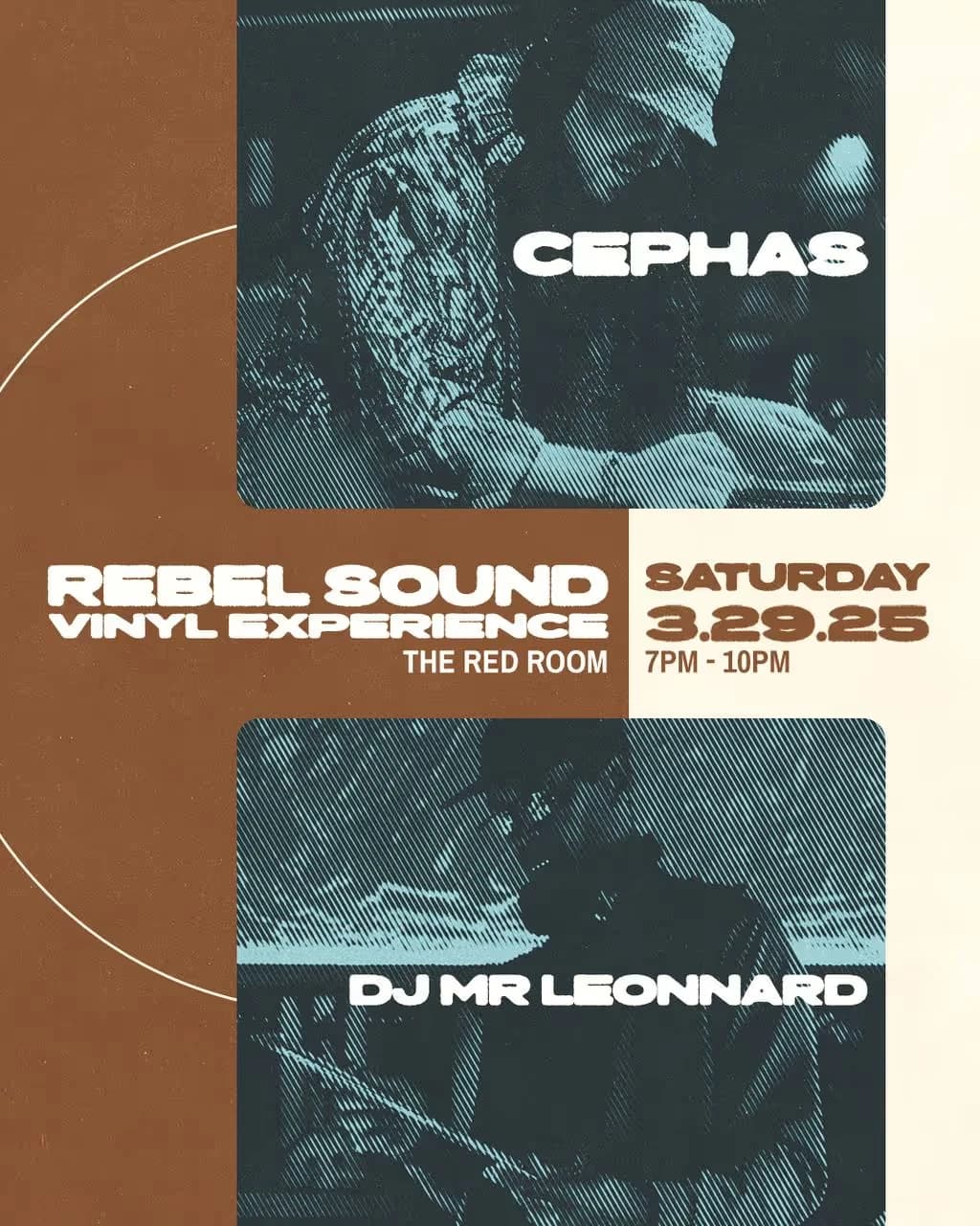 Rebel Sound Vinyl Experience flyer: Cephas and DJ Mr. Leonard at The Red Room, Saturday 3.29.25, 7pm to 10pm